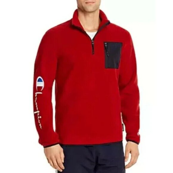 Champion Reverse Weave Polartec Quarter Zip Fleece Sweater Red Mens Size S